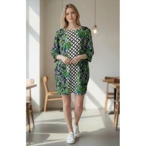 Boden Women's Dress‎ US 12 Green Floral Print Silk Viscose Blend